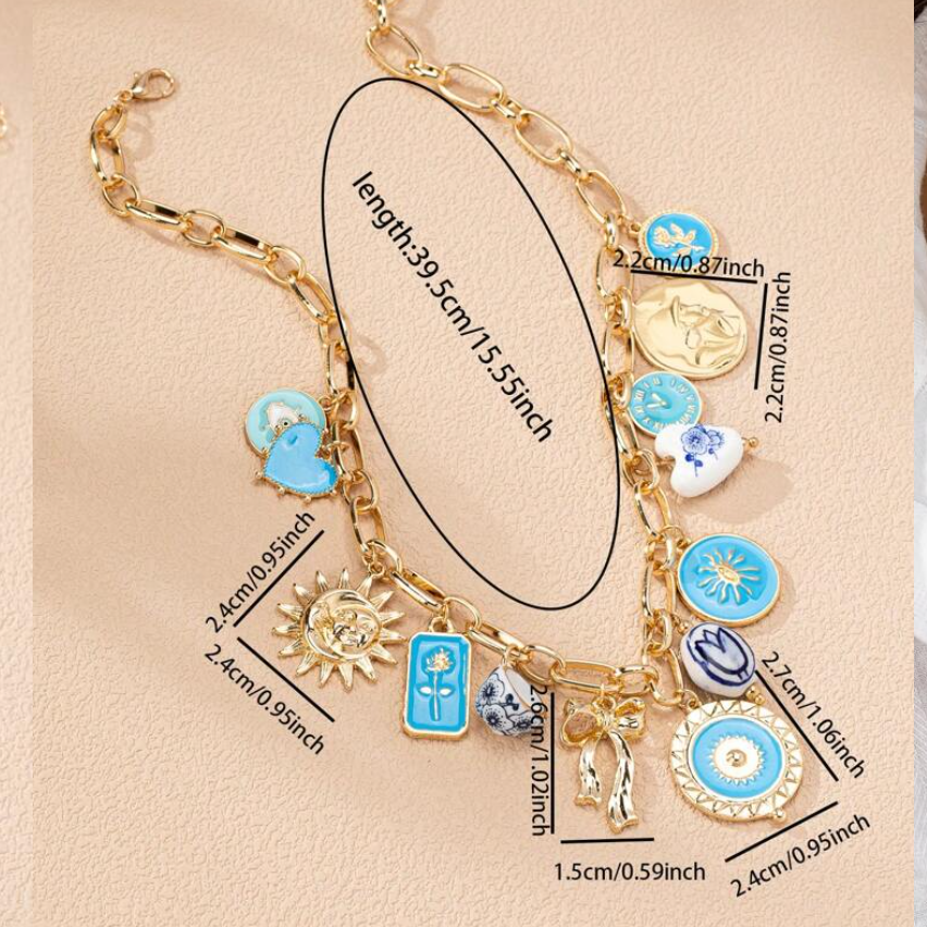 Blue Bold & Gold Charms Necklace