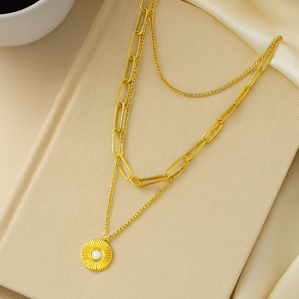 Multilayer Chain Round Pendant Necklace