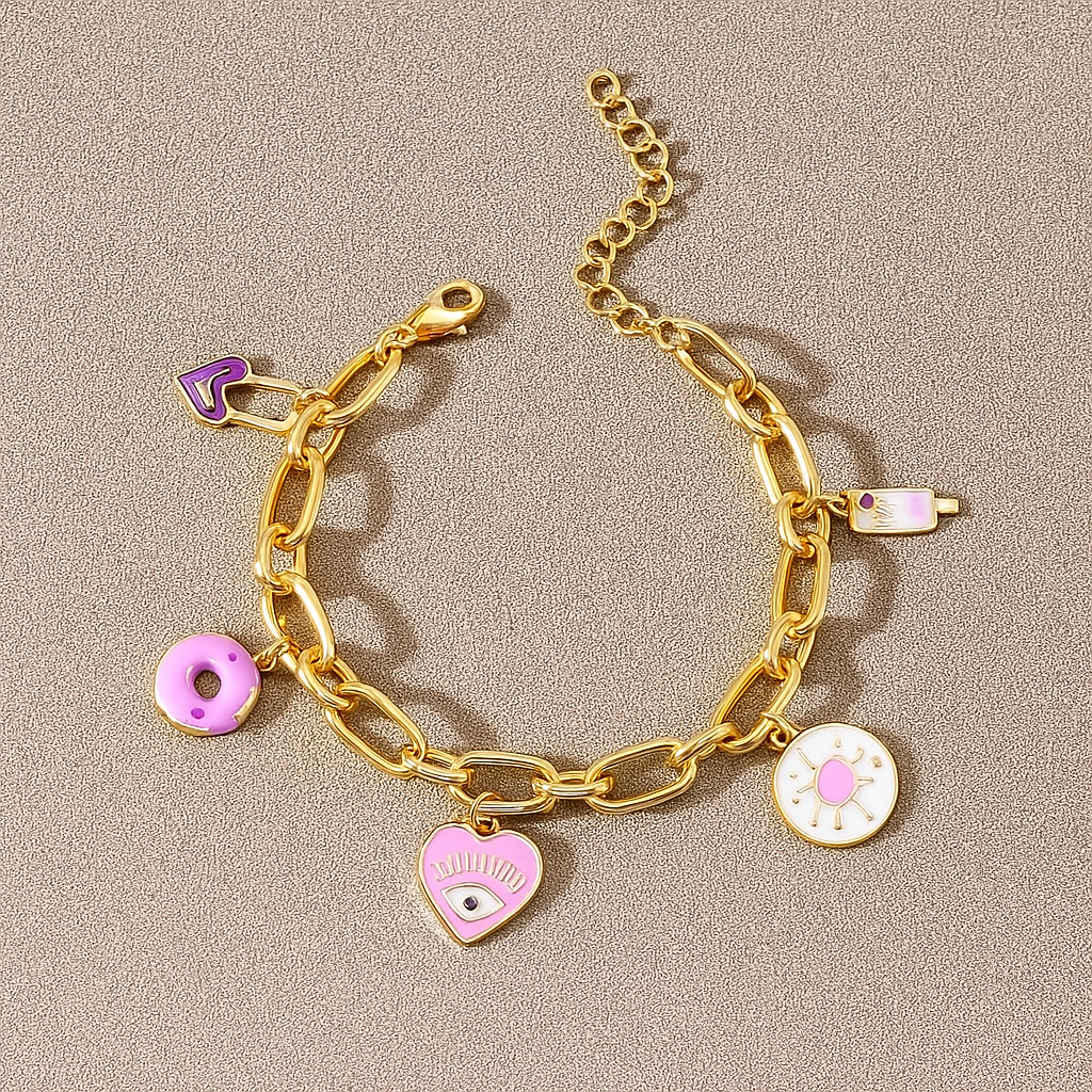 Evil Eye Heart Charms Bracelet