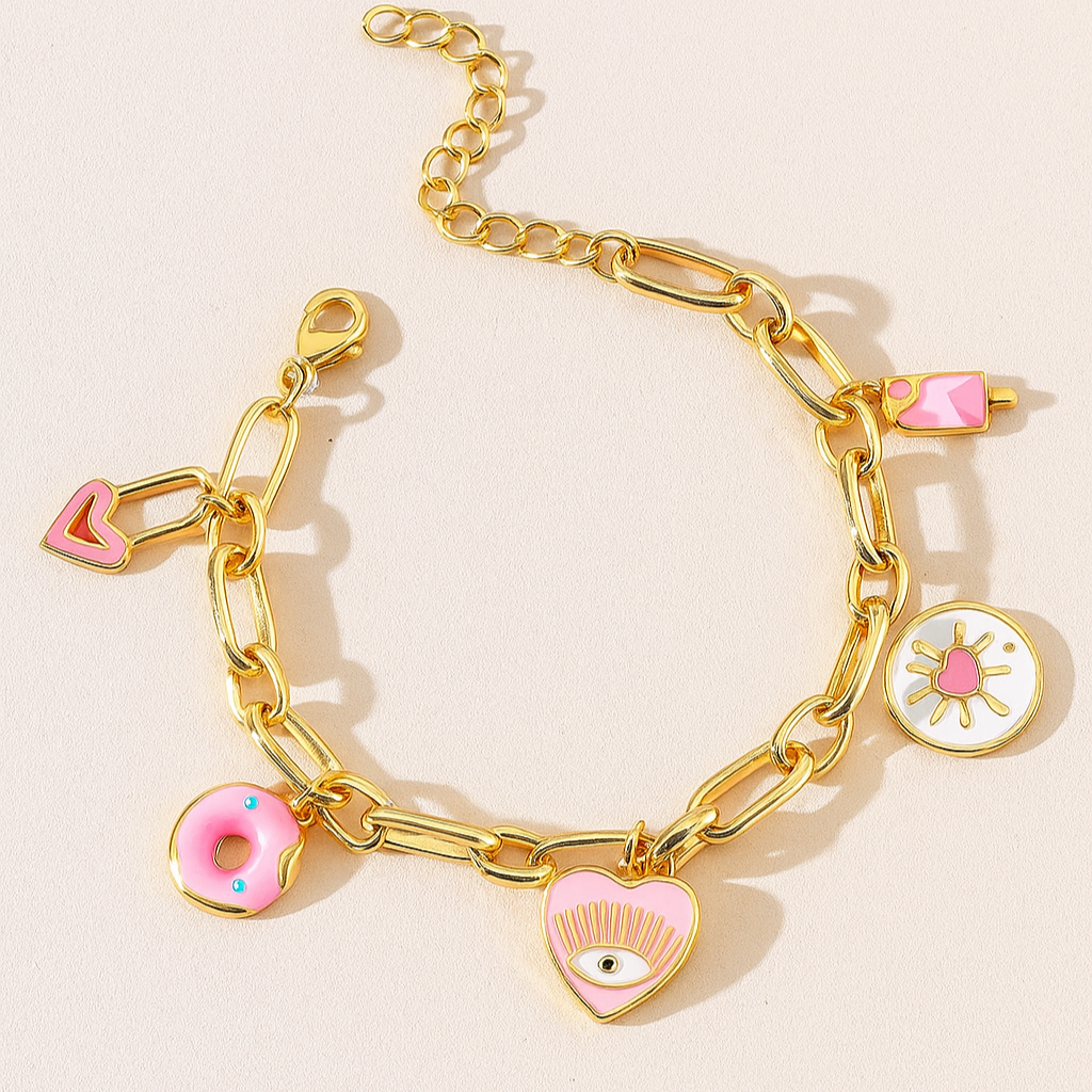 Evil Eye Heart Charms Bracelet