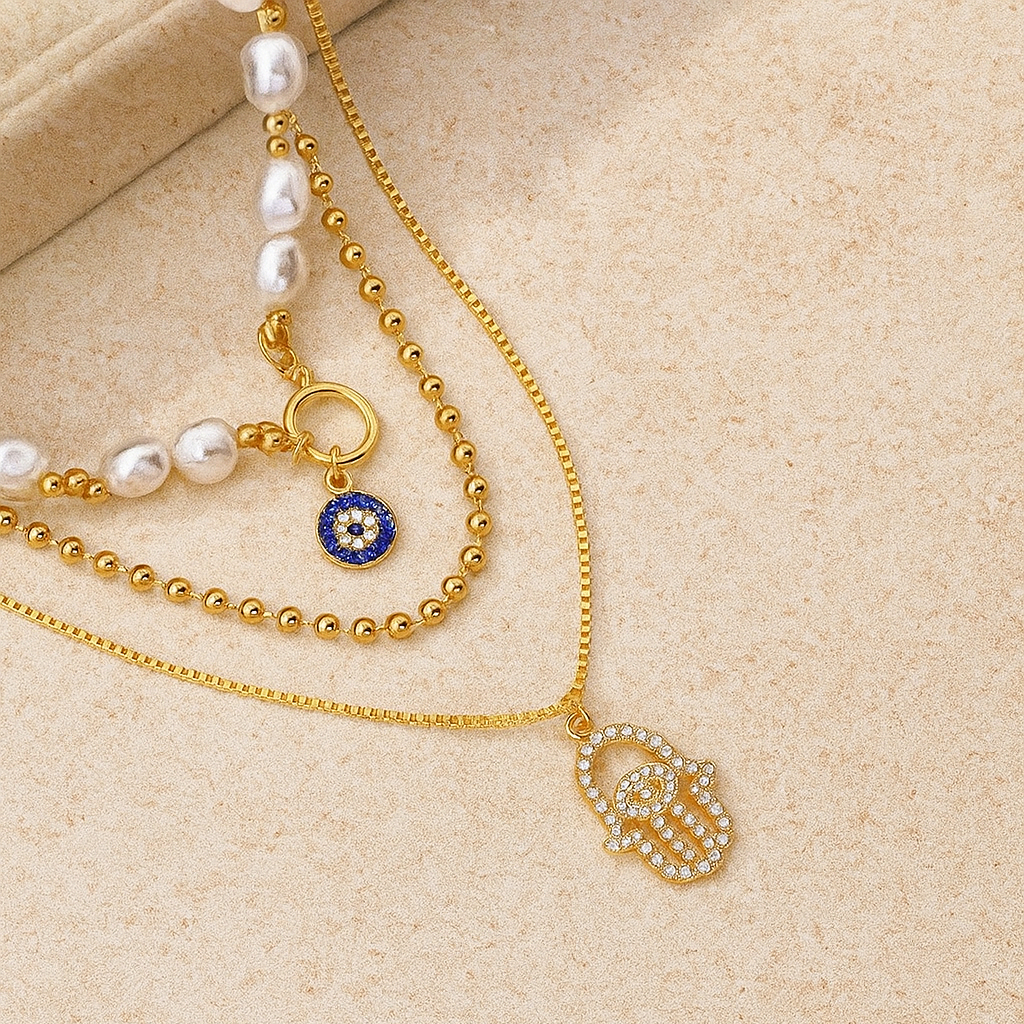 Evil Eye Charms Layered Necklace