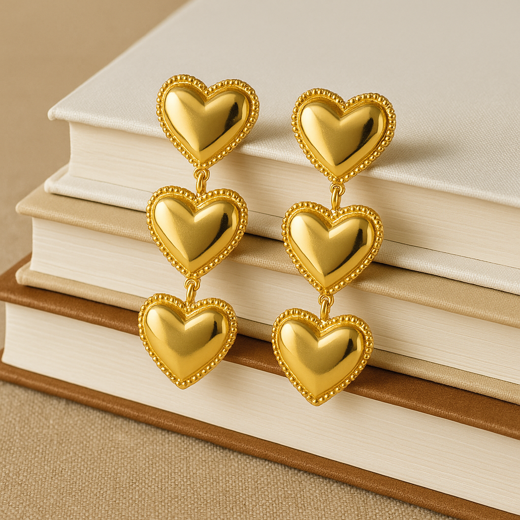3 Heart Dangle Earrings