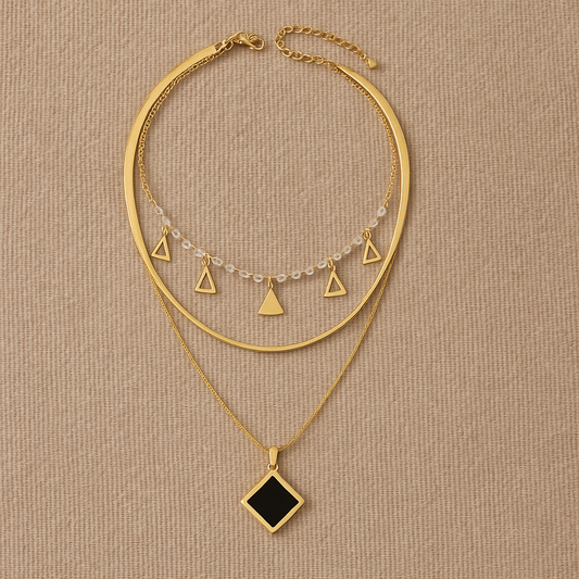 Minimalist Pearl and Charms Layered Necklace