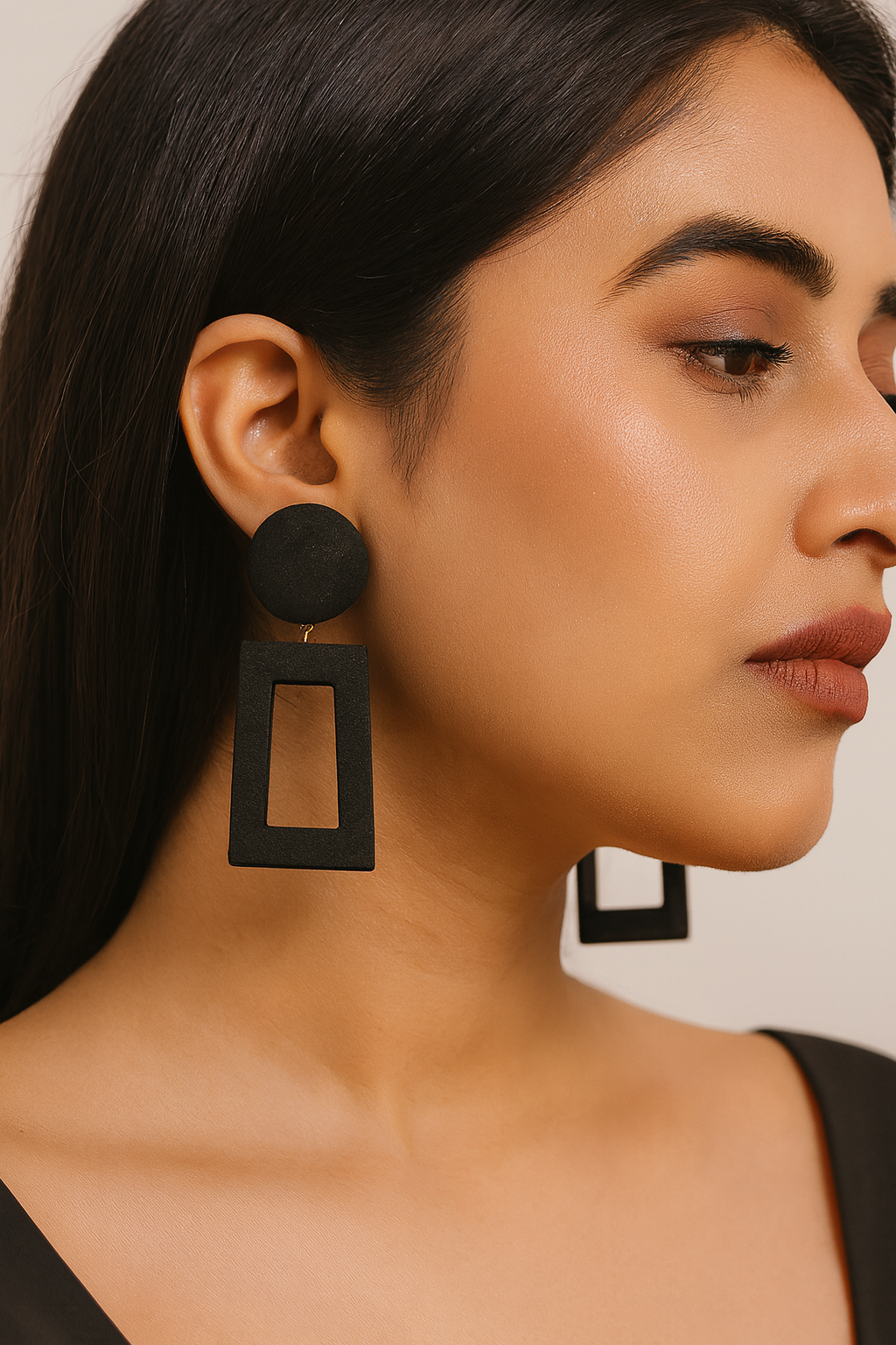 Textured Black Drop Earrings