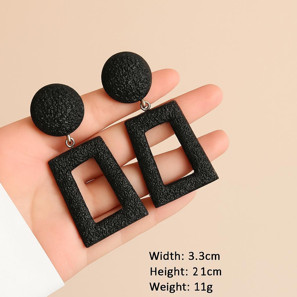 Textured Black Drop Earrings