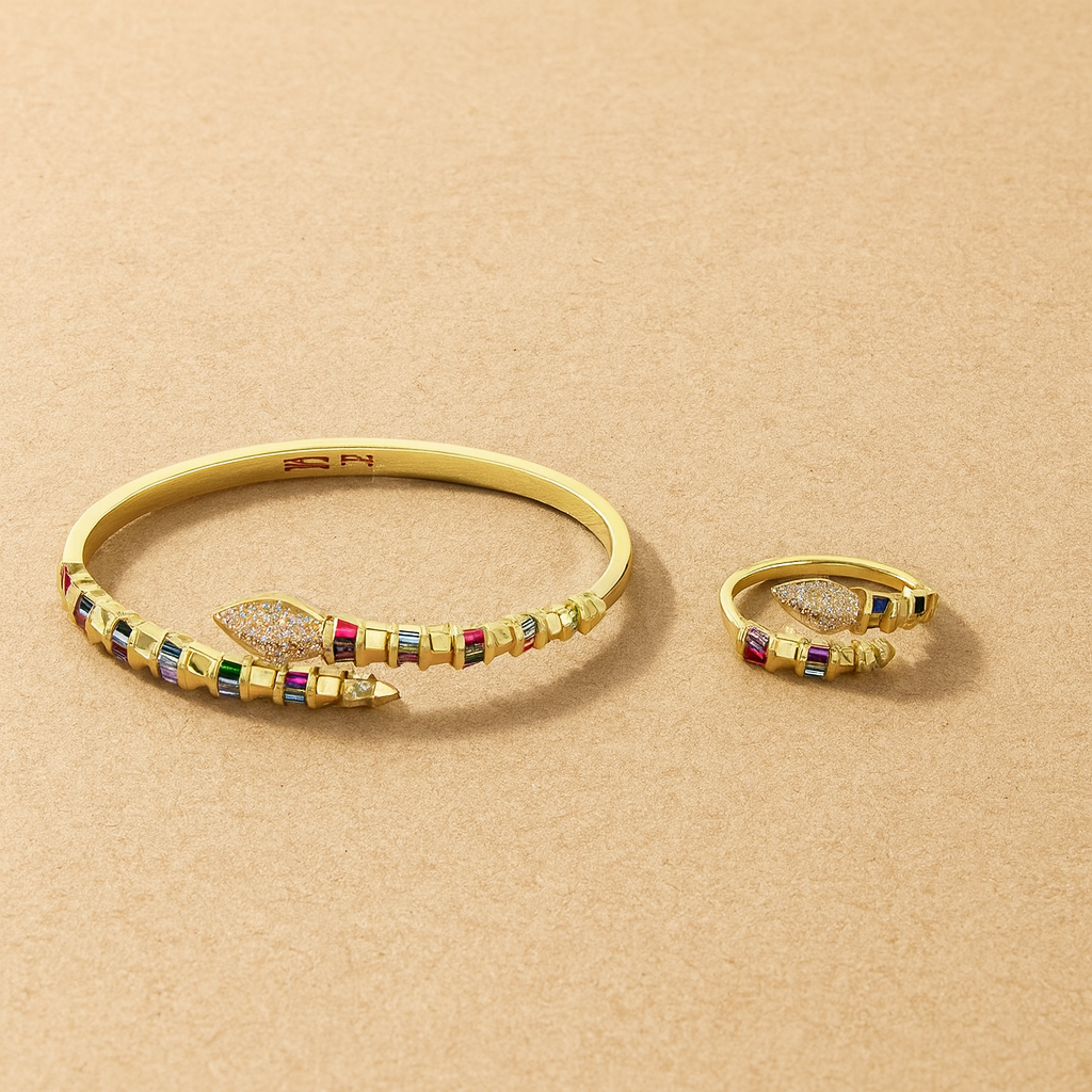 Colorful Serpent Bangle and Ring
