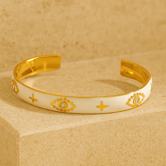 Evil Eye Enameled White Cuff Bangle