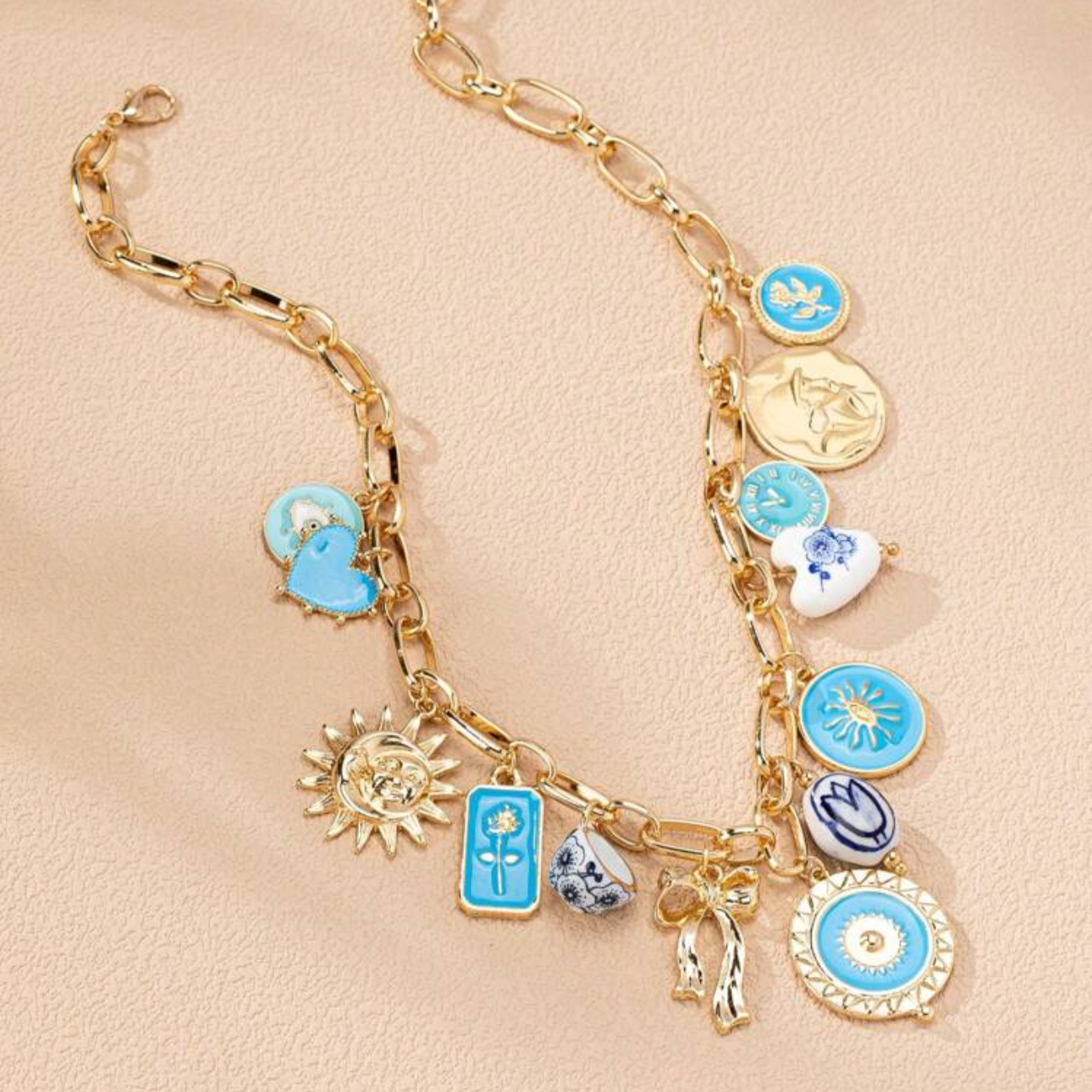 Blue Bold & Gold Charms Necklace