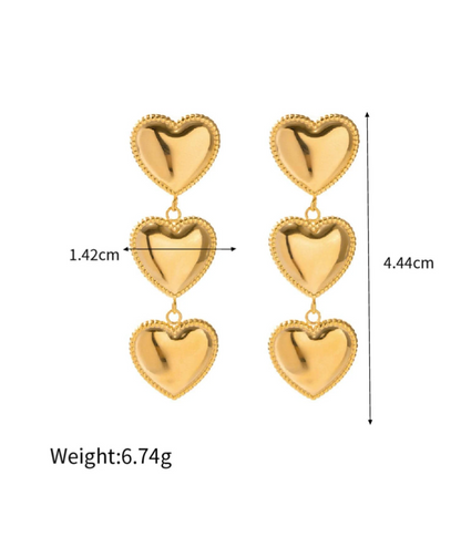 3 Heart Dangle Earrings