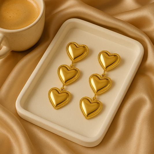 3 Heart Dangle Earrings