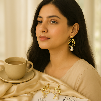 Abstract Pearl Earrings