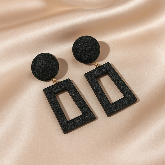 Textured Black Drop Earrings