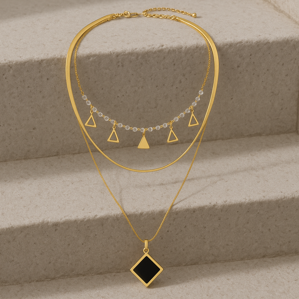 Minimalist Pearl and Charms Layered Necklace