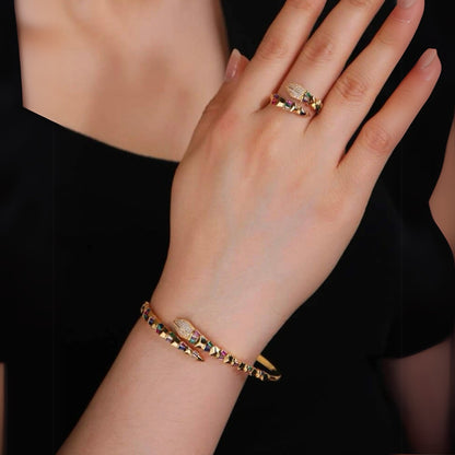 Colorful Serpent Bangle and Ring