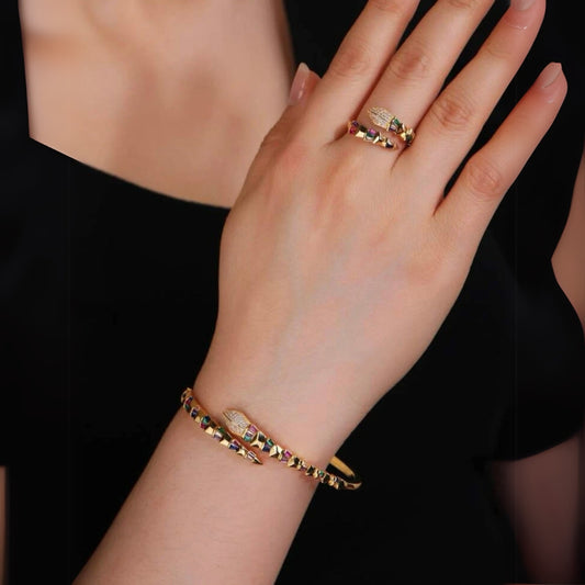 Colorful Serpent Bangle and Ring