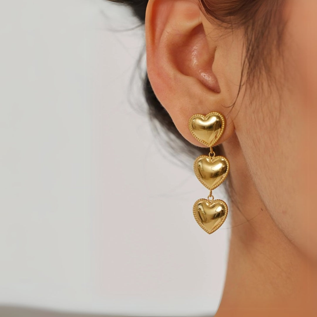 3 Heart Dangle Earrings