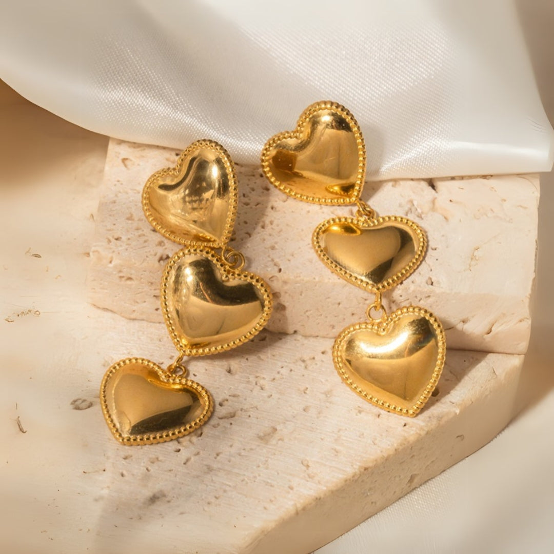 3 Heart Dangle Earrings