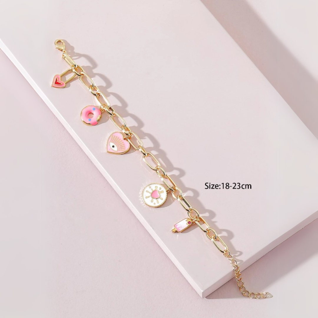 Evil Eye Heart Charms Bracelet