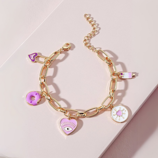 Evil Eye Heart Charms Bracelet