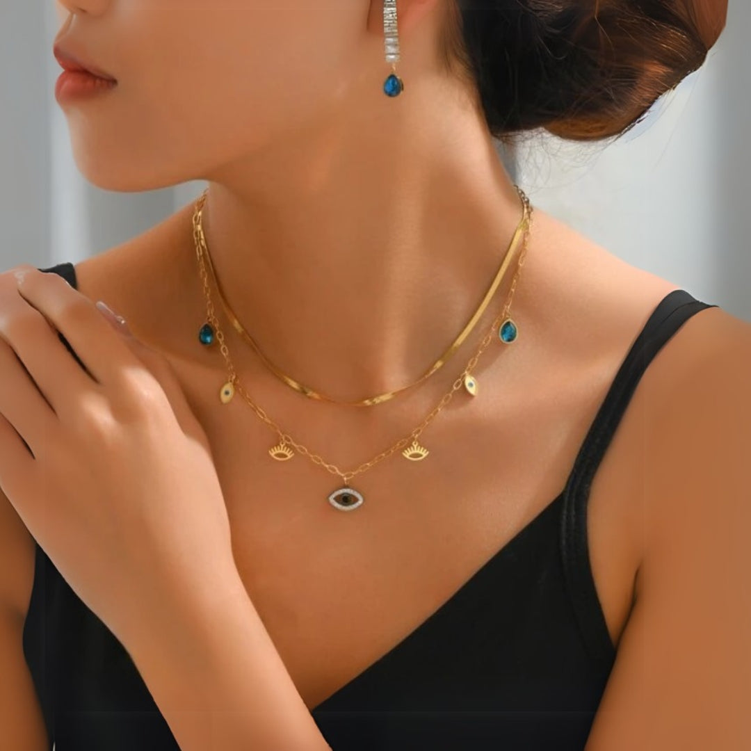 Mati Evil Eye Charms Jewelry Set (Necklace + Earrings)