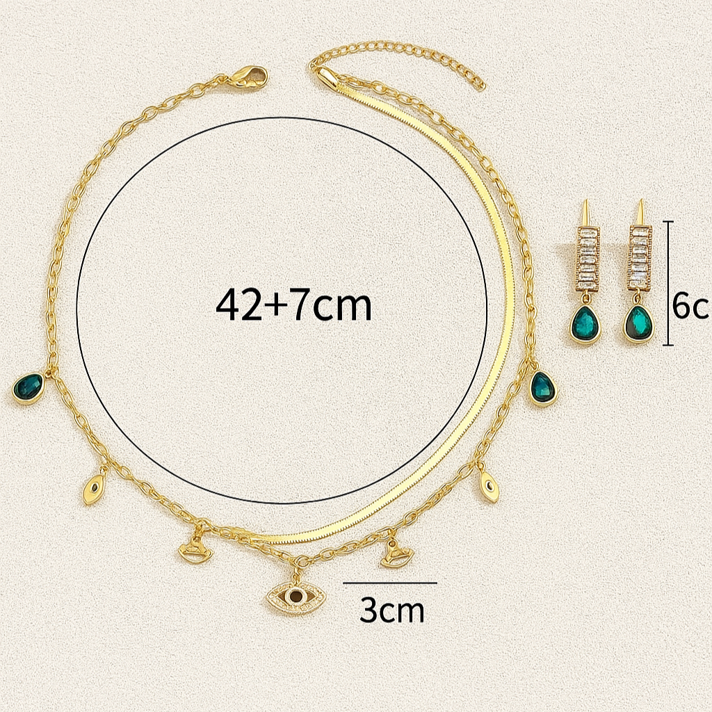 Mati Evil Eye Charms Jewelry Set (Necklace + Earrings)
