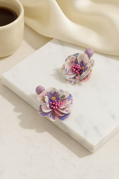 Cloth Flower Tassel Earrings